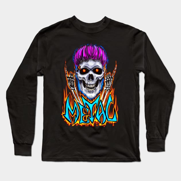 Punk Rocker Skeleton Long Sleeve T-Shirt by Shawnsonart